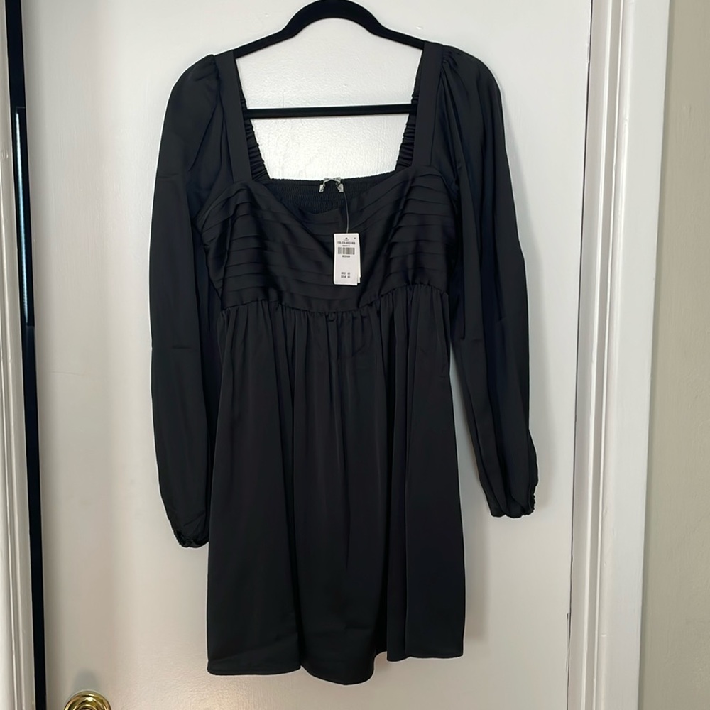 Satin Long-Sleeve Mini Dress
